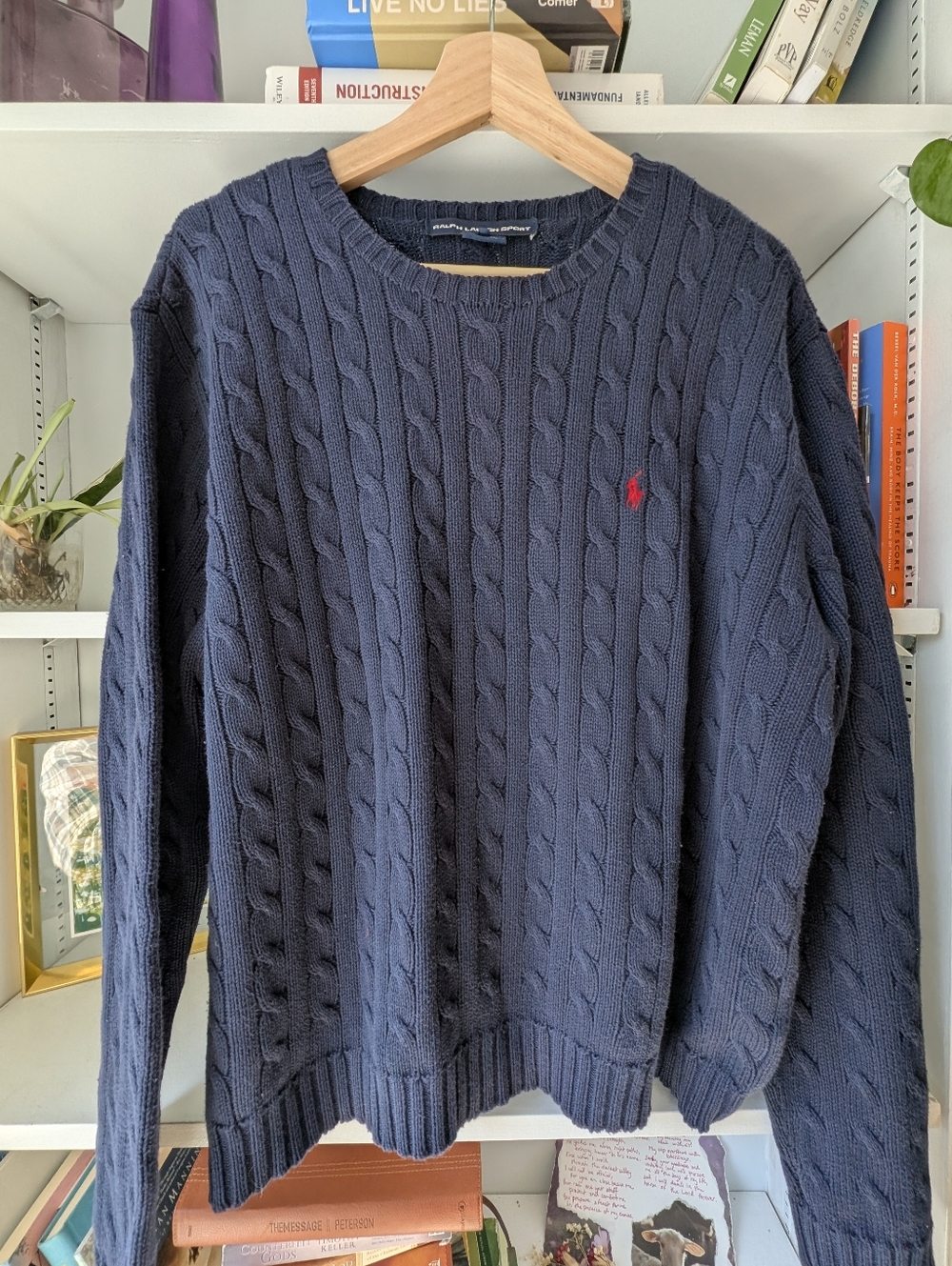 Vintage Ralph Lauren Sport Cable-Knit Sweater Blue Embroidered Size XL Preppy - Picture 7 of 9